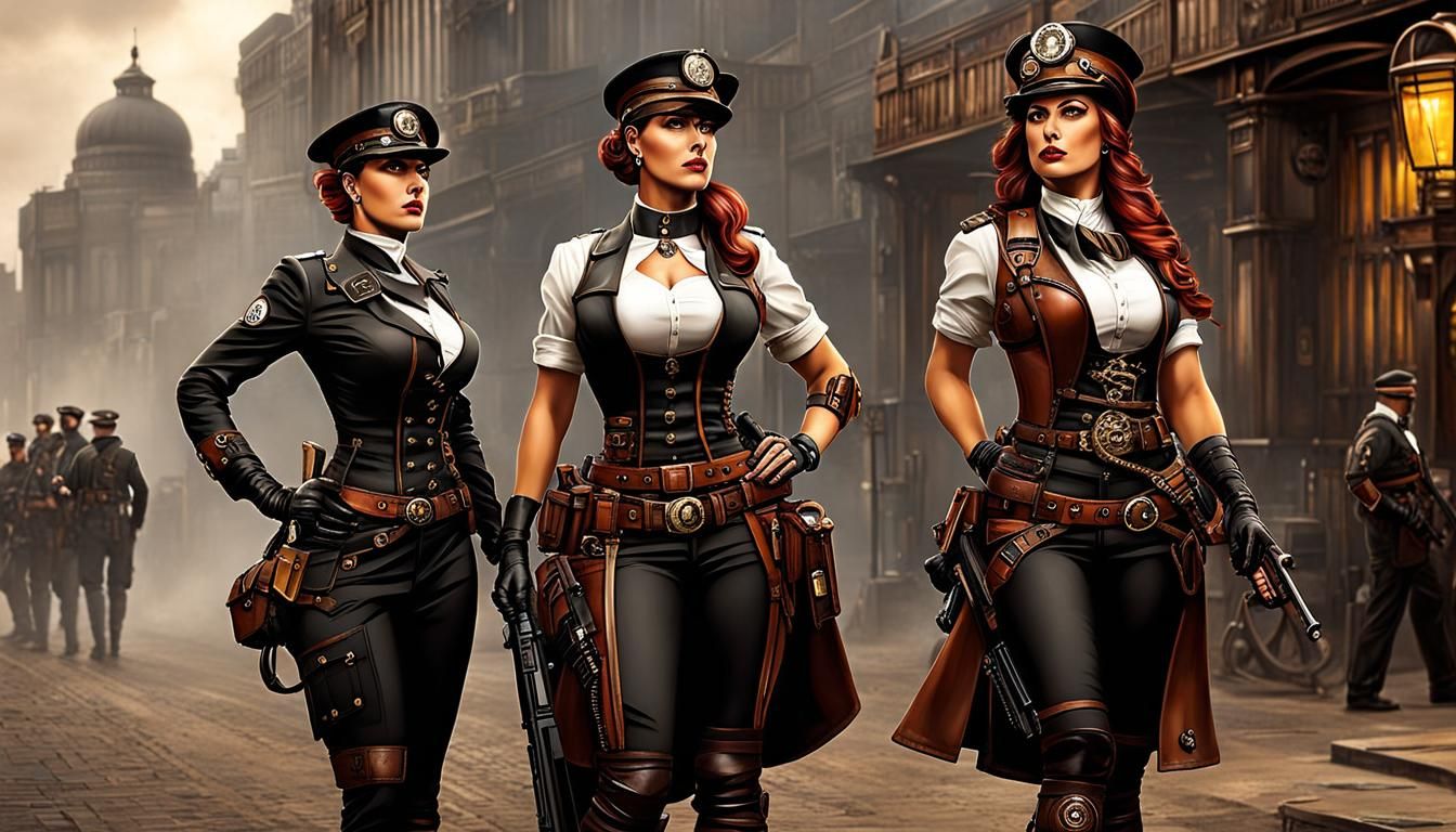 Steampunk Dieselpunk Female Guard Dog Patrol