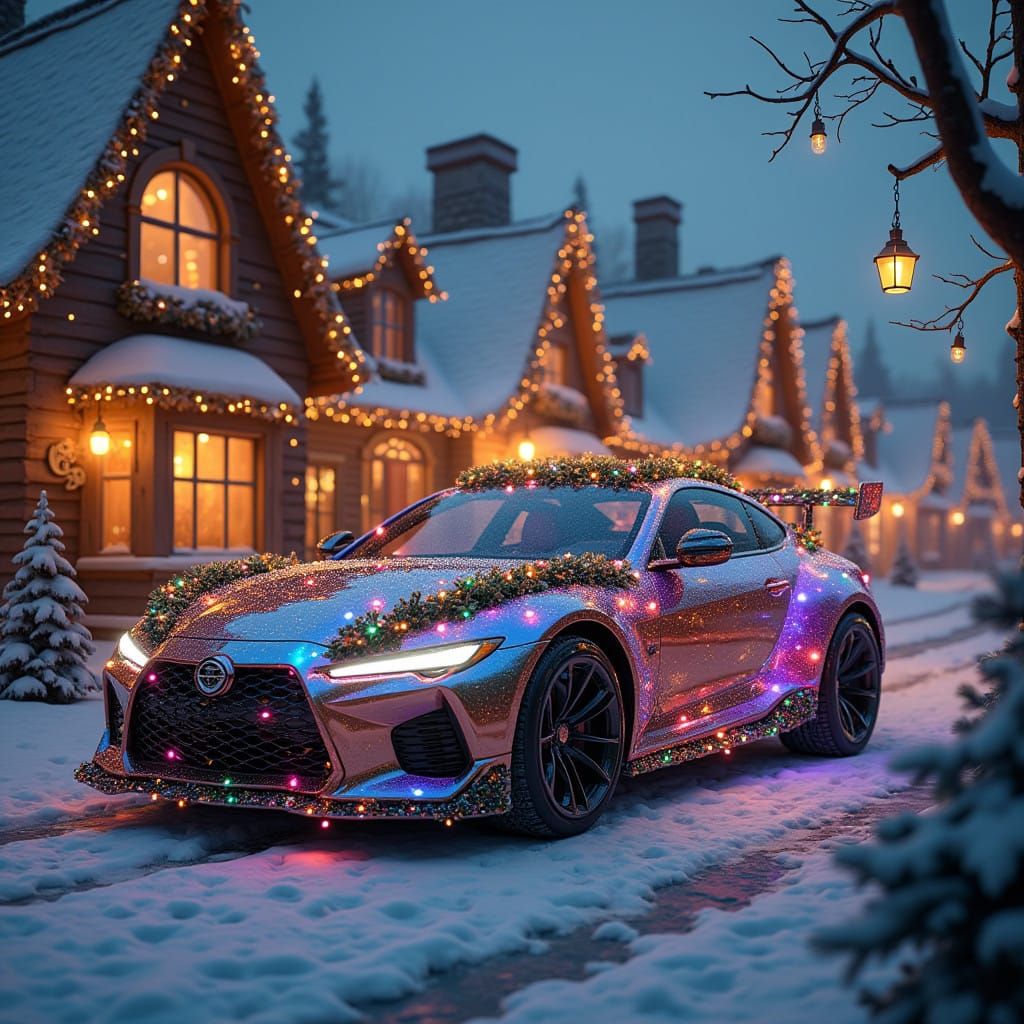 Winter Wonderland Car, Futuristic Holiday Concept Art