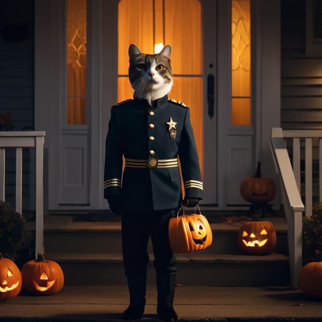Cat in Starfleet Uniform on Halloween Night