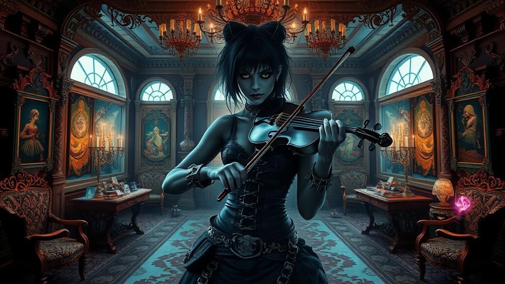 Gothic Punk Rocker in Apocalyptic Baroque Mansion