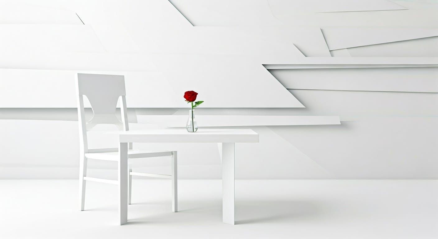 Sleek Minimalist Oasis with Red Rose and Geometric Shapes