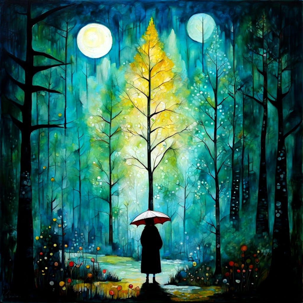 Textured Forest Scene in Primitive Naive Art Style