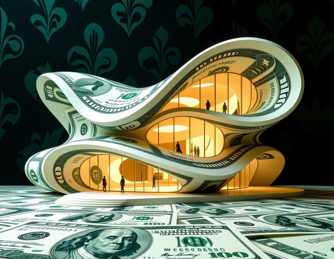 Postmodern Building Made of Dollar Bills