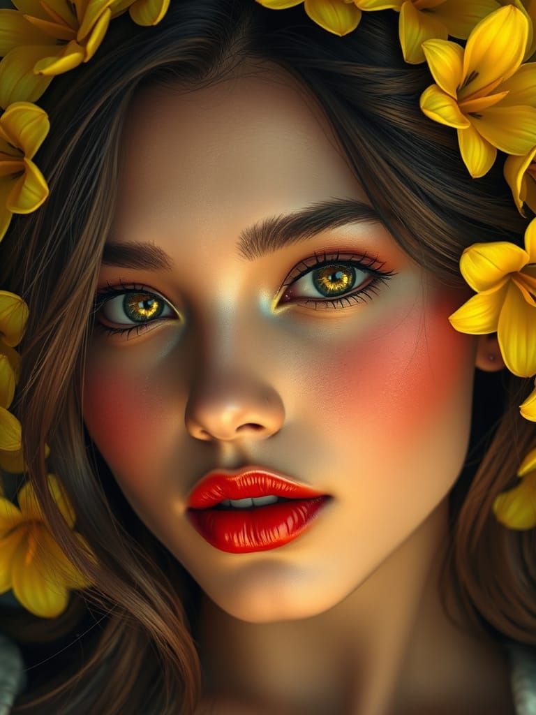 Breathtaking Brunette Goddess in Floral Halo