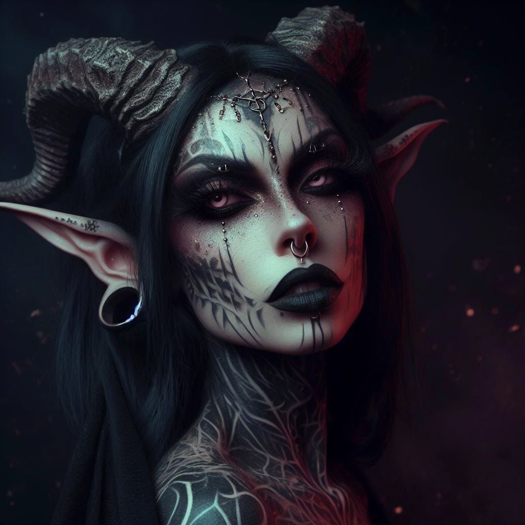 Dark Fantasy Portrait of a Mystic Tiefling Witch