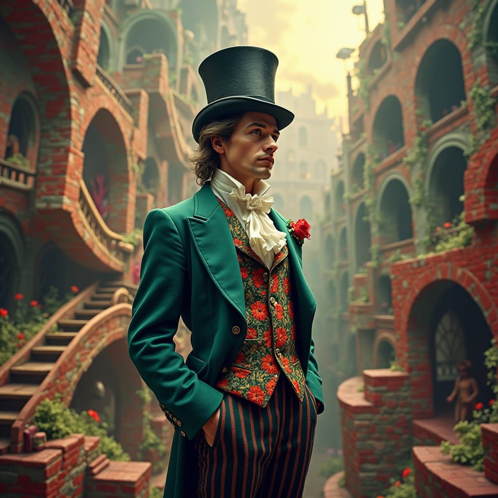 Skeptical Leader in Wonderland Dreamscape as Digital Art