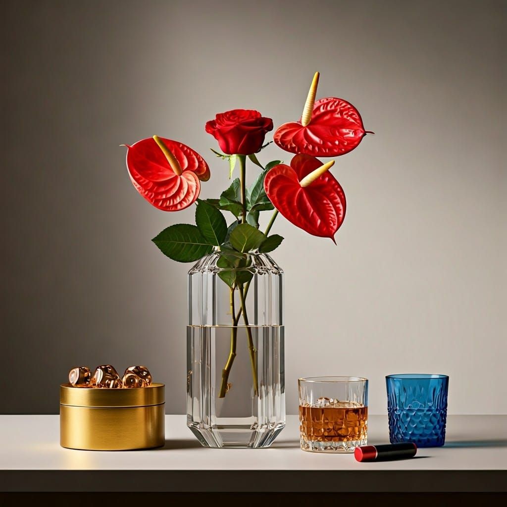 Abstract Still Life with Crystal Vase in Op Art Style