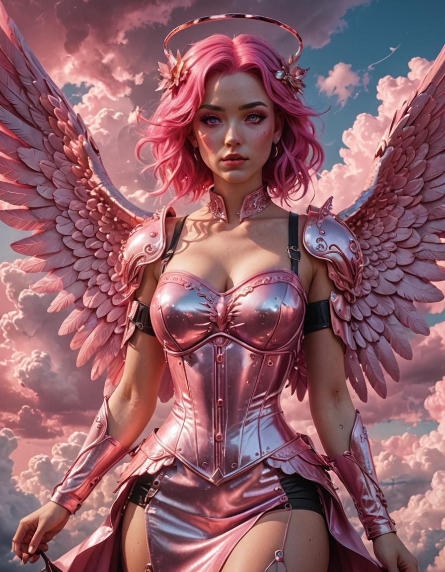 Pink Angel with Halo and Wings