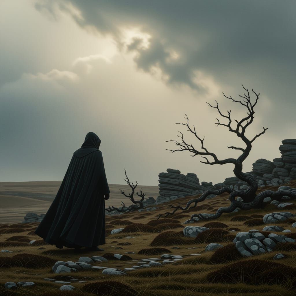 Moody Silhouette on Windswept Moor