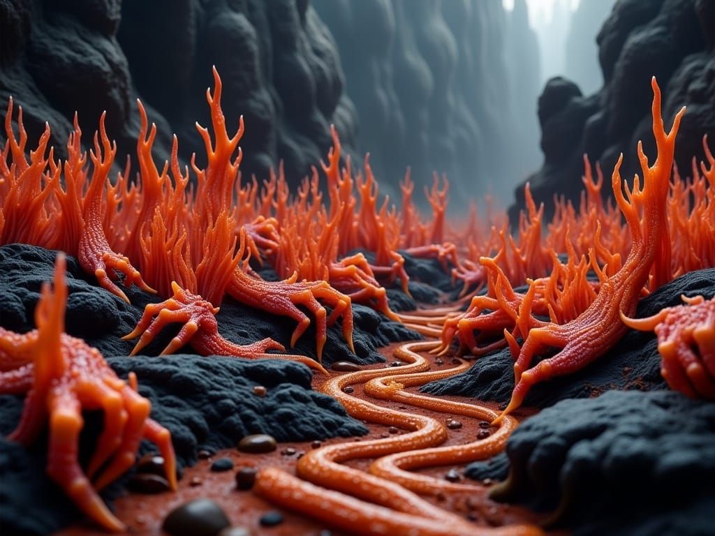 Finger Slugs Unleash Surreal Dance in Dusky Landscape