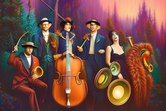 Colorful Ragtime Band in Fluid Gouache Style