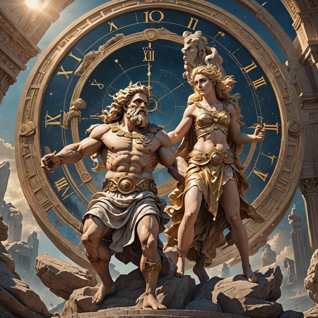 Cronus Holding a Goddess in Cosmos, Detailed Matte Painting