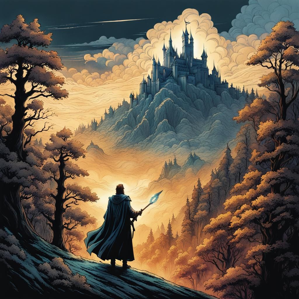 Mage Summons Storm Above Osgiliath: Retro D&D Art