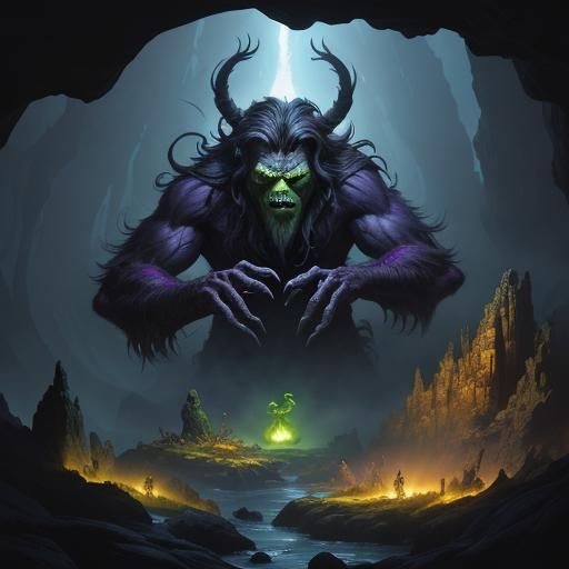 Menacing Grinch in a Dark Fantasy Cave