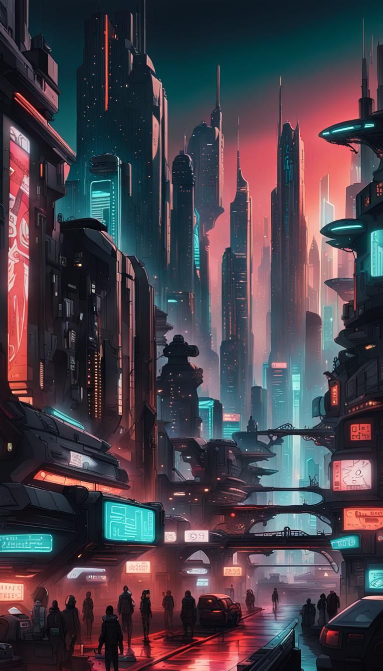Futuristic Cyberpunk Cityscape at Night