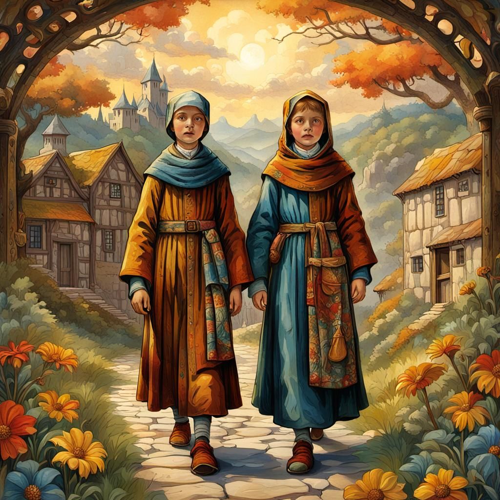 Medieval Illuminated Manuscript Art with Pilgrim Monk and Si...