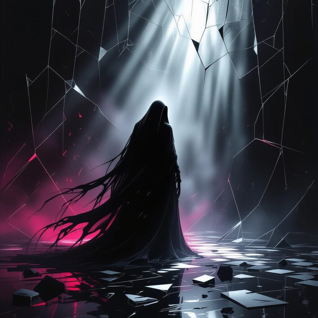 Haunting Ghost Emerges From Shattered Glass Digital Art