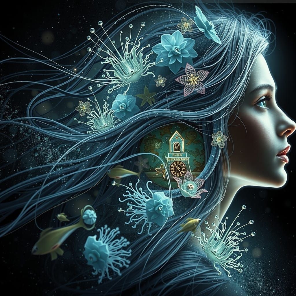 Enchanting Portrait of a Woman with Green Eyes Emerging from...