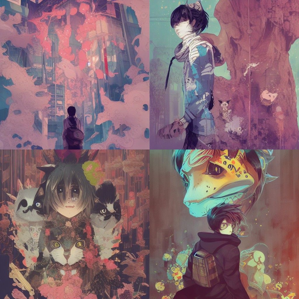 Anime Man with Cat Mask, Cel-Shaded Matte Photography