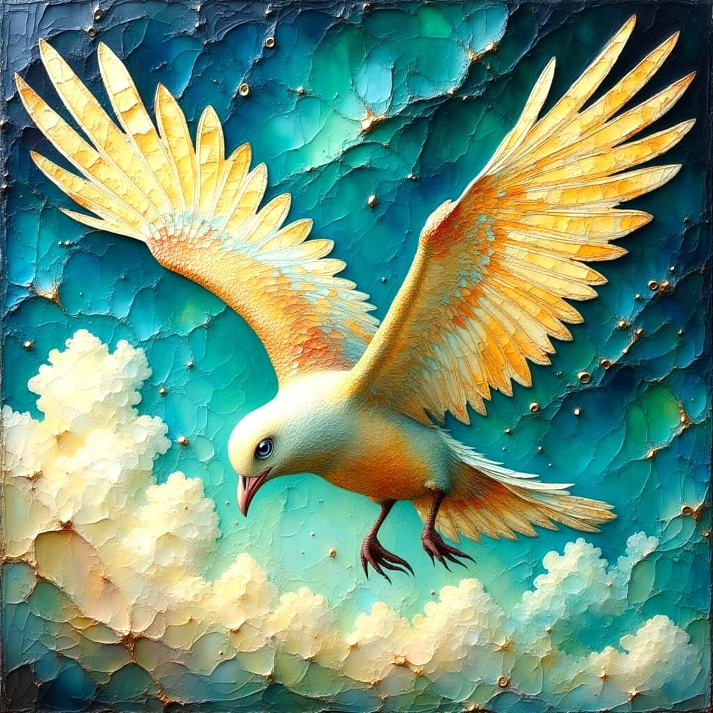 Abstract Birds in Flight with Impasto Metallic Texture