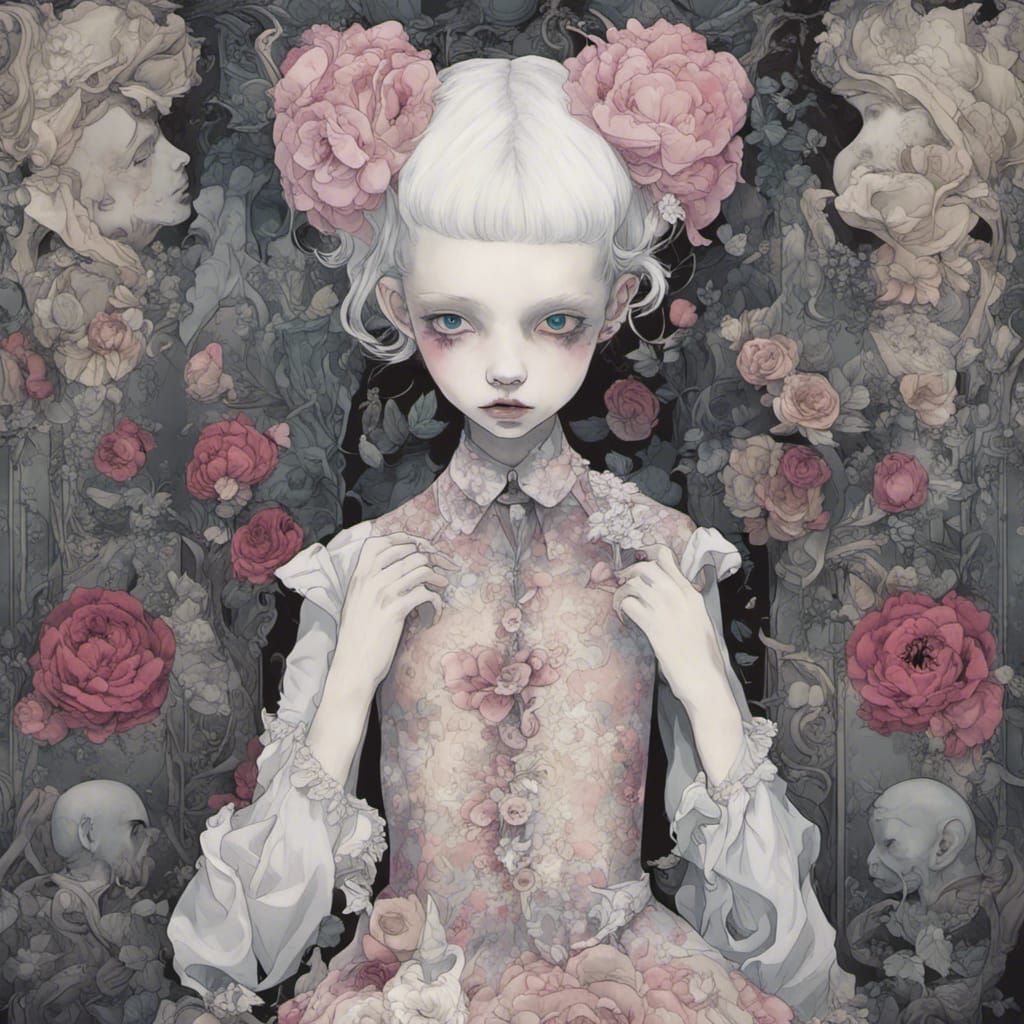 Haunted Victorian Child with Pop Art Symbols