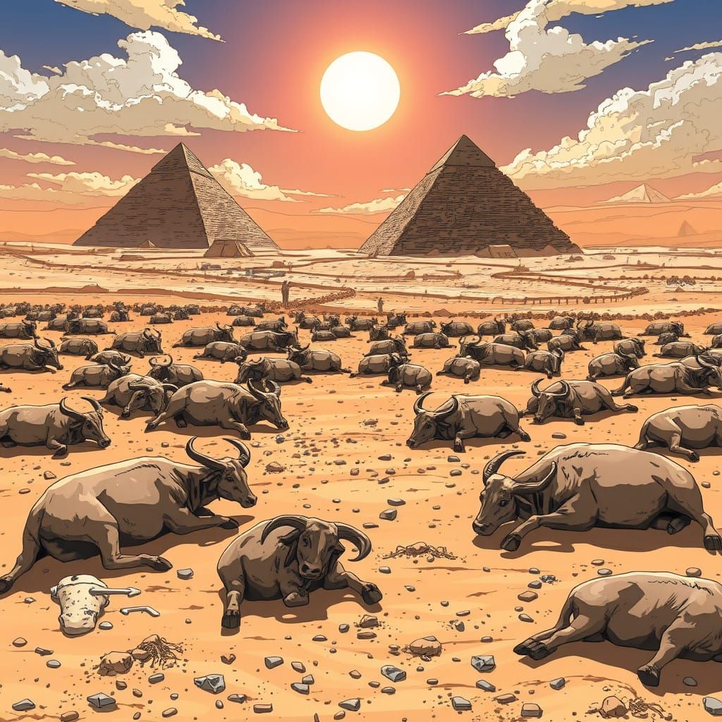 Ancient Egyptian Cataclysm: Lifeless Cattle Scattered Before...