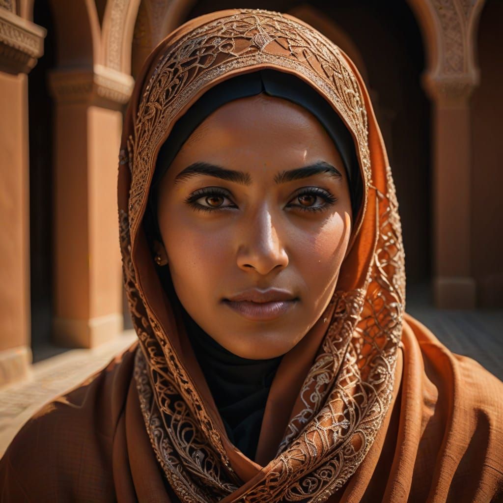 Muslim Woman Portrait with Metallic Embroidery