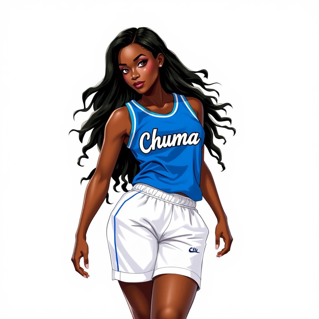 Sleek Black Woman in Vibrant Blue Jersey and Shorts