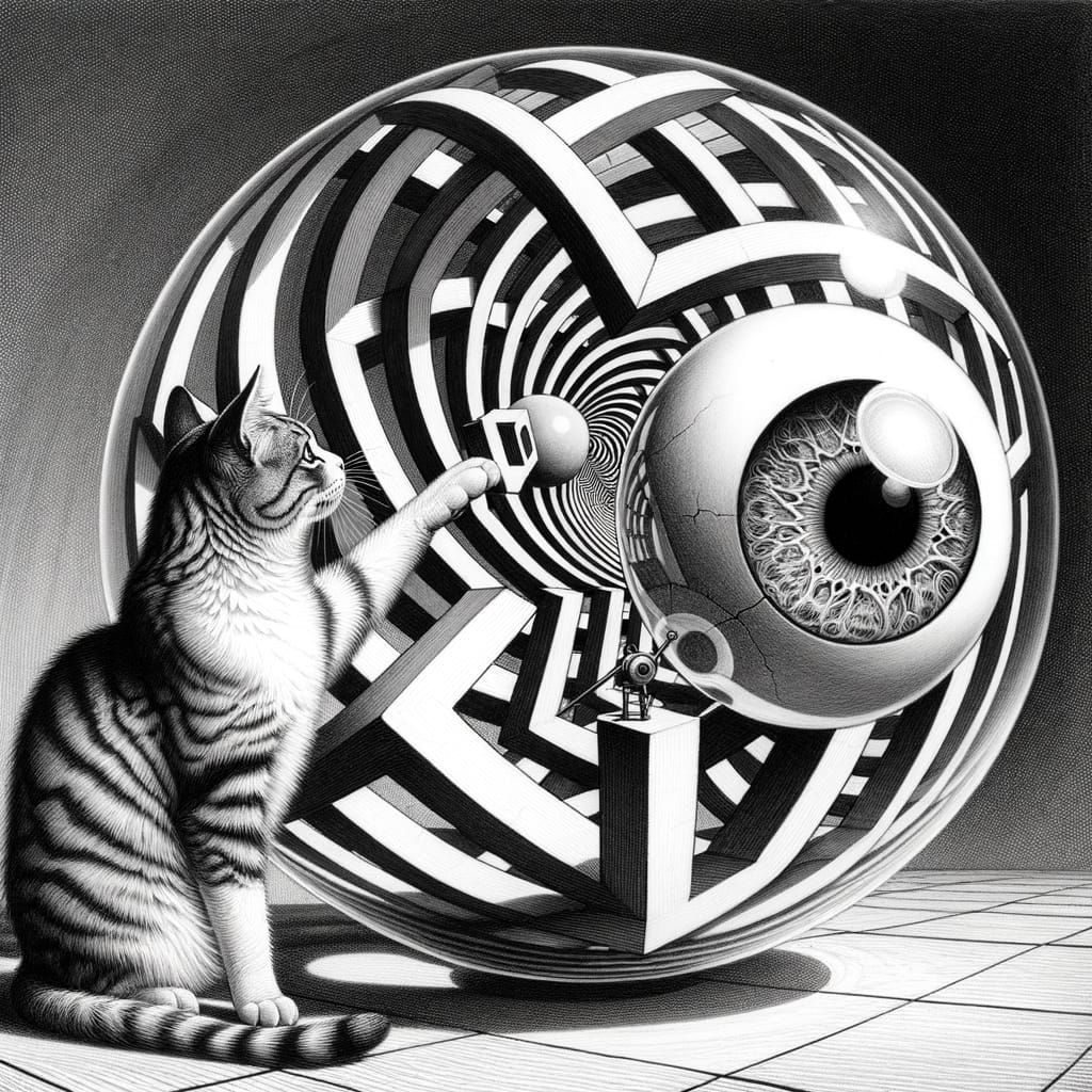 Ethereal Cat in Optical Illusion: A Surreal Pencil Sketch