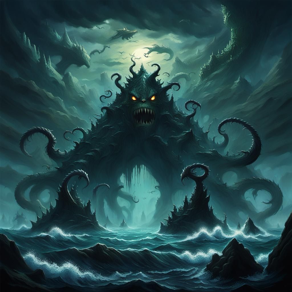 Cursed Island of Sea Demons: 3D Digital Art