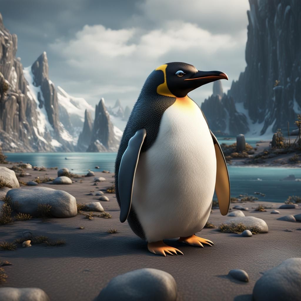 Penguin with Missing Tooth, Detailed Matte Painting