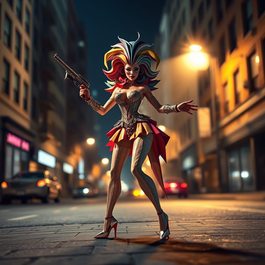 Drag Queen Vigilante in Origami Paper Folds