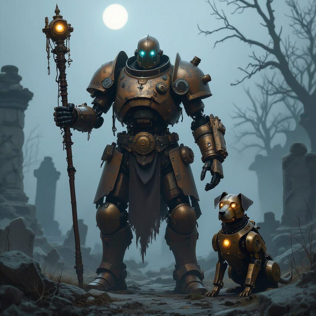 Warforged Artificer in Barovia Ruins, Steampunk Style