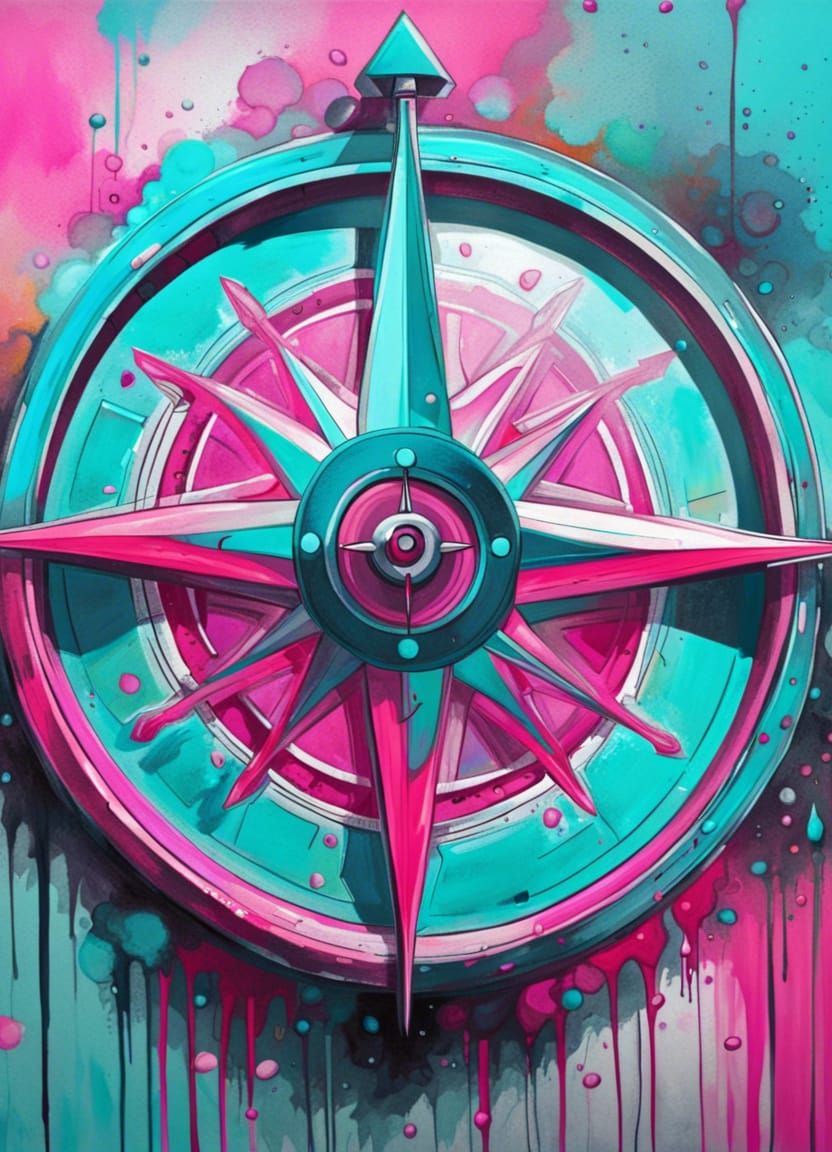 Colorful 2D Compass in Graffiti Art Style