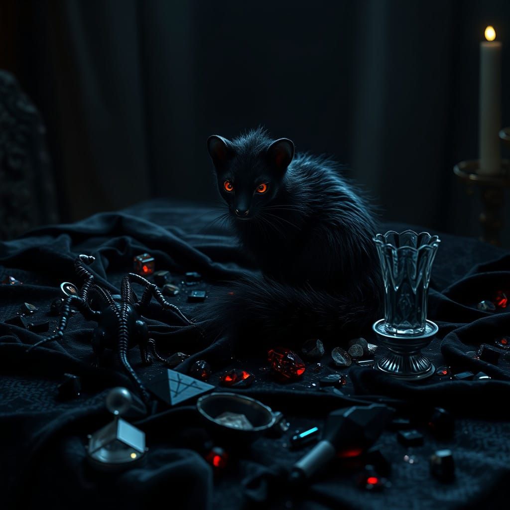 Dark Surrealist Landscape of an Ermine and Demon