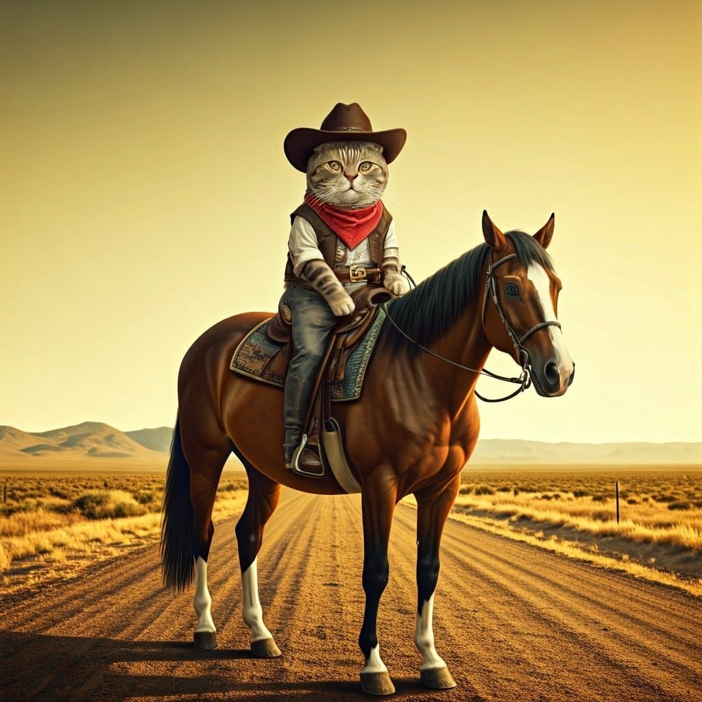 Cat Cowboy Rides Horse: Retro TV Series Still