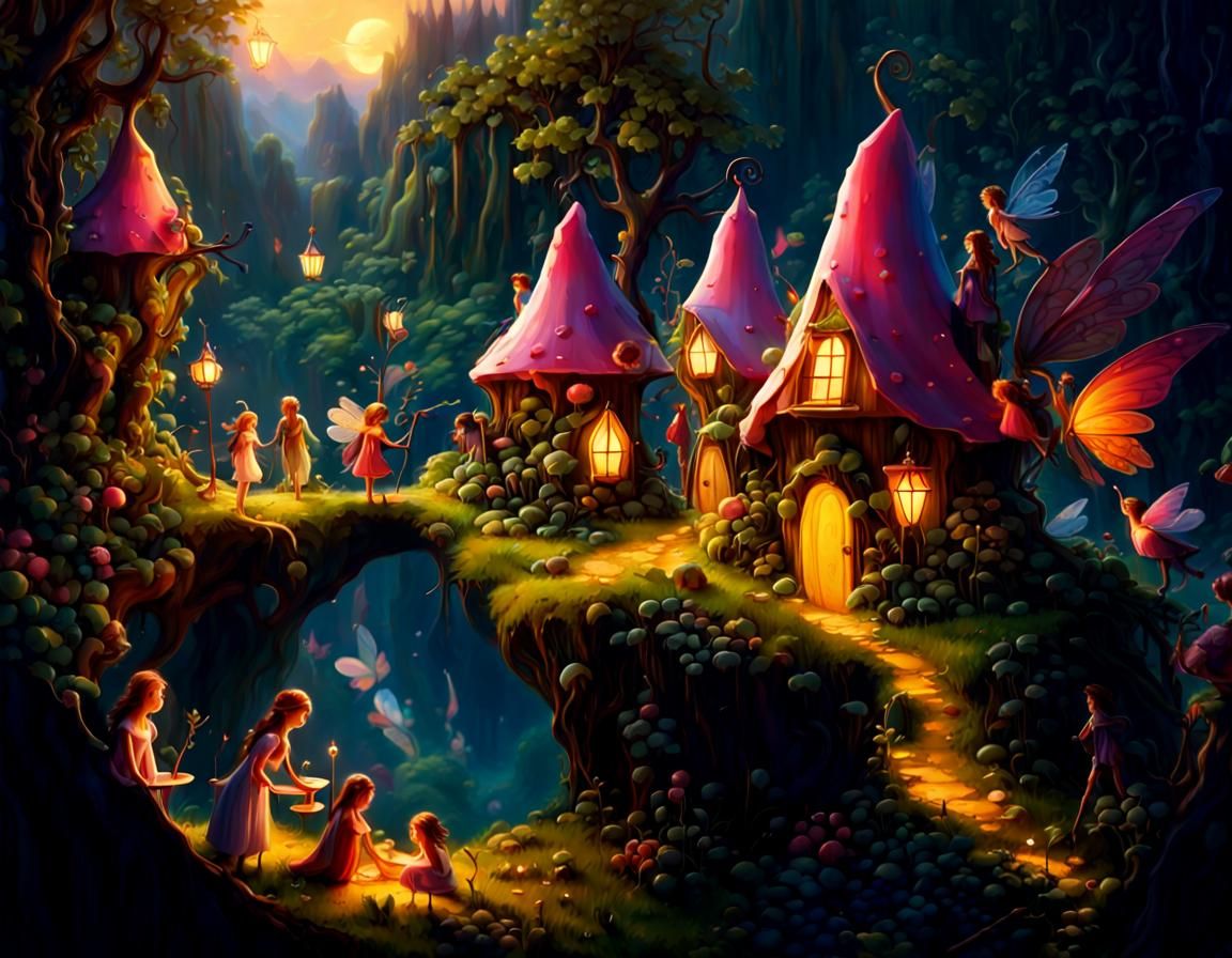 Enchanting Fairy Village in High Fantasy Style