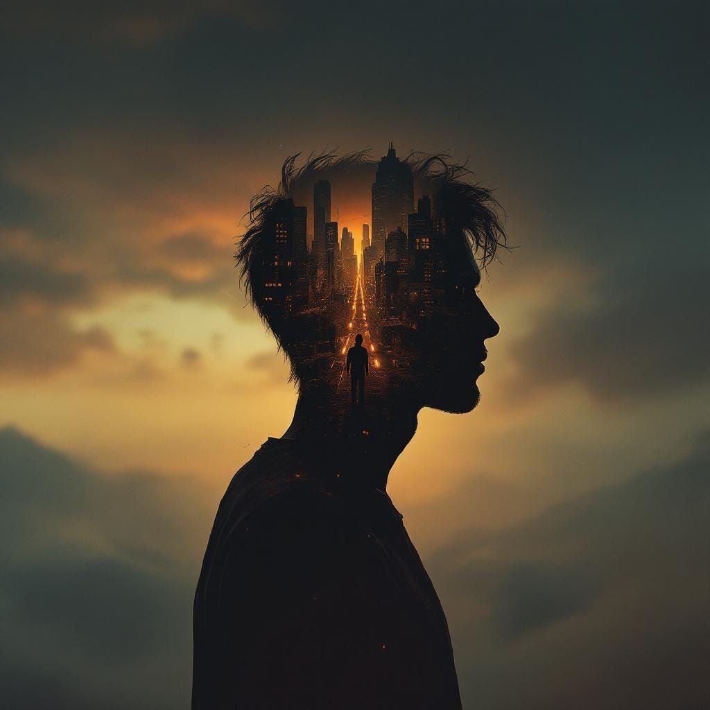 Dystopian Cityscape Silhouette in Atmospheric Lighting