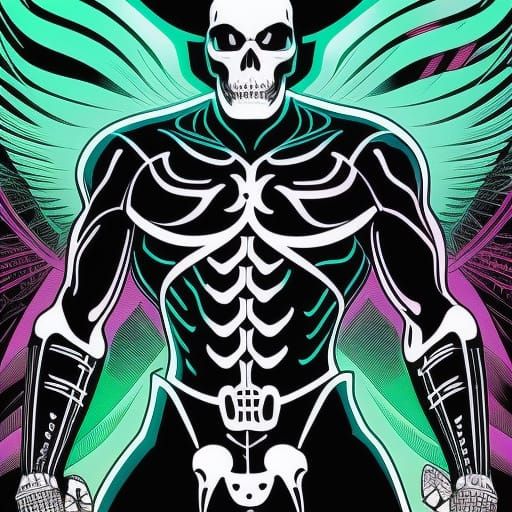 Neon Skeleton Comic Book Art Illustration