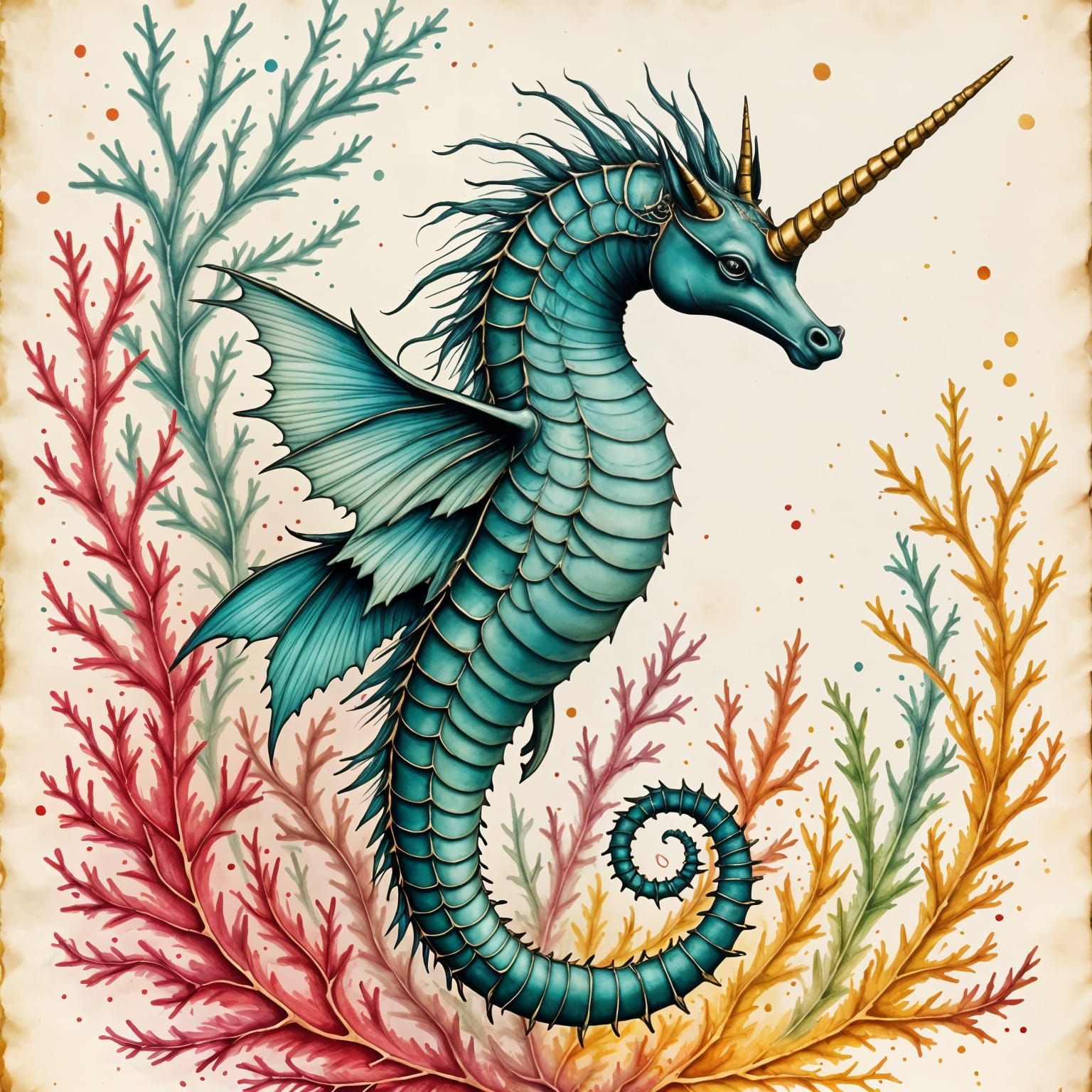 Seahorse Unicorn in Shimmering Seas: Alcohol Ink Art