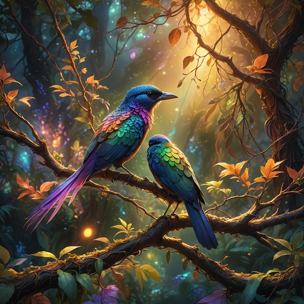 Majestic Bird on Ethereal Branch: Fantasy Concept Art