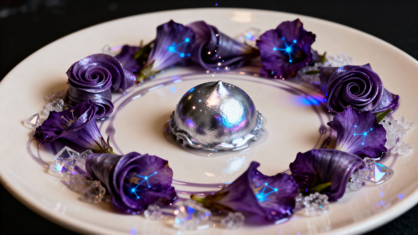 Ethereal Nightshade Blossom Confit with Displacer Cream