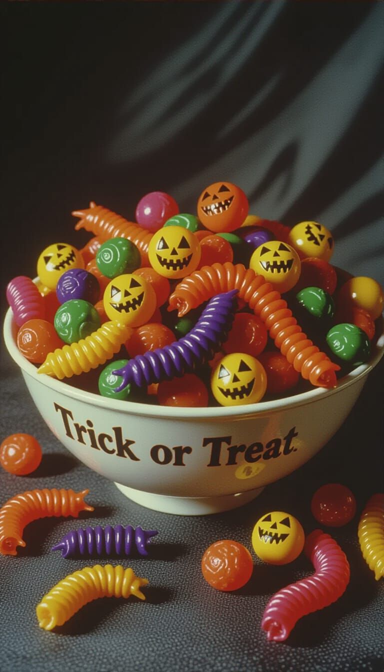 Halloween Candy Transforms Into Creepy Worms in Vintage Phot...