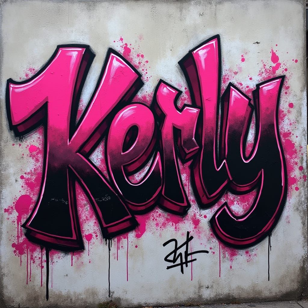 Kerly in Wild Style Graffiti with Black and Pink Accents