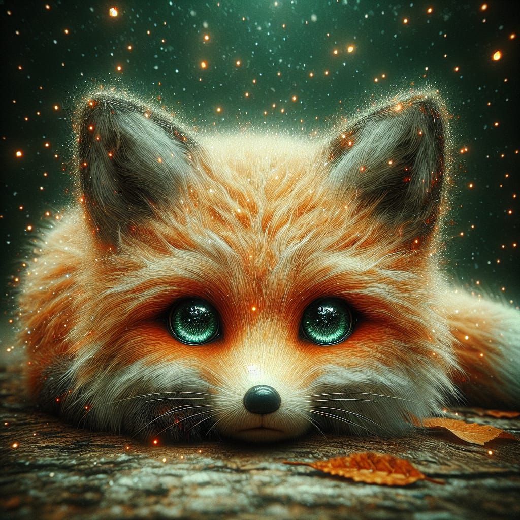 Cute Fox with Fireflies in Digital Artwork
