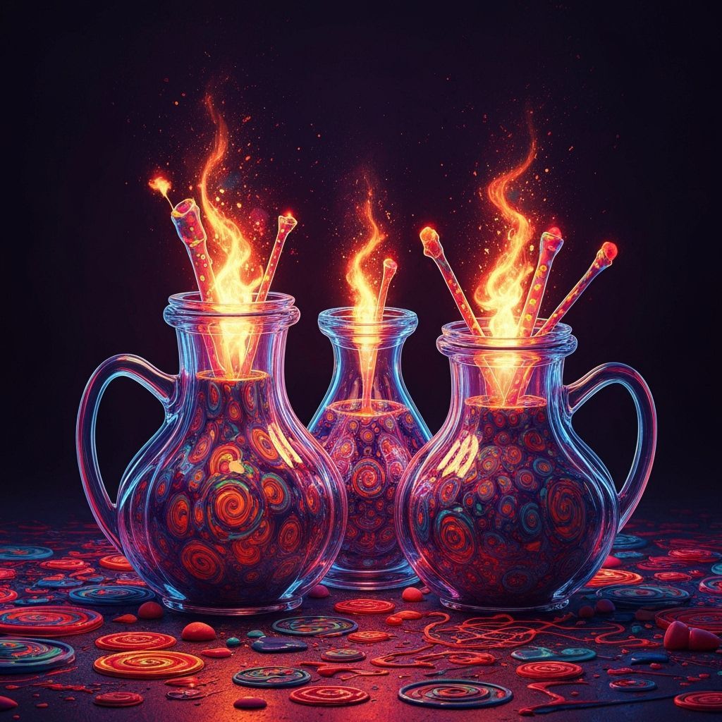 Glowing Psychedelic Potions in Intricate Containers