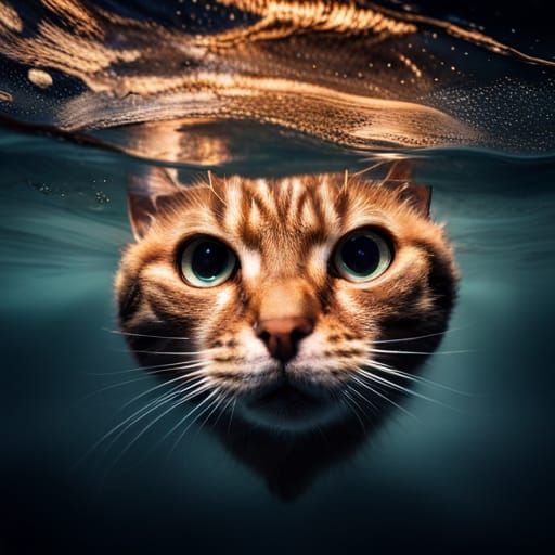 Underwater Cat Portrait with Splash and Bubbles