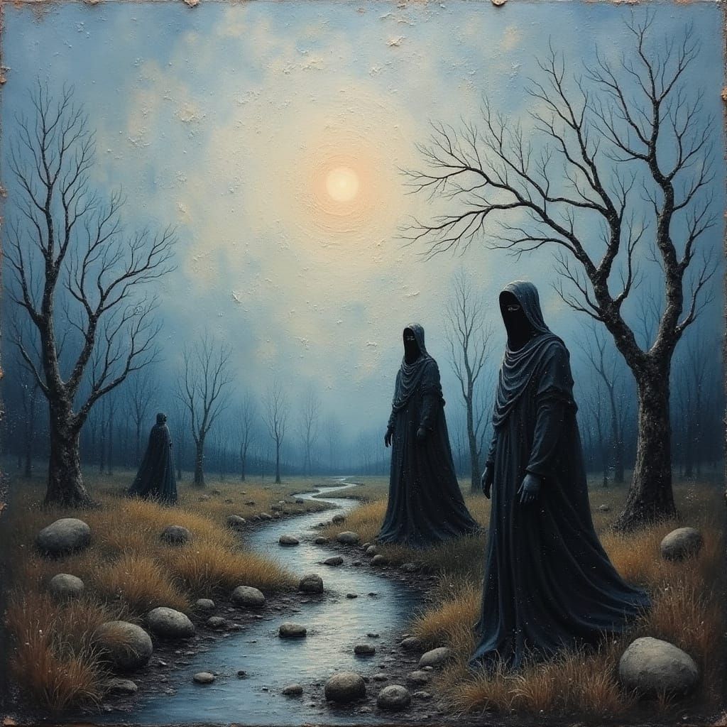 Surreal Landscape in Impasto Encaustic Style