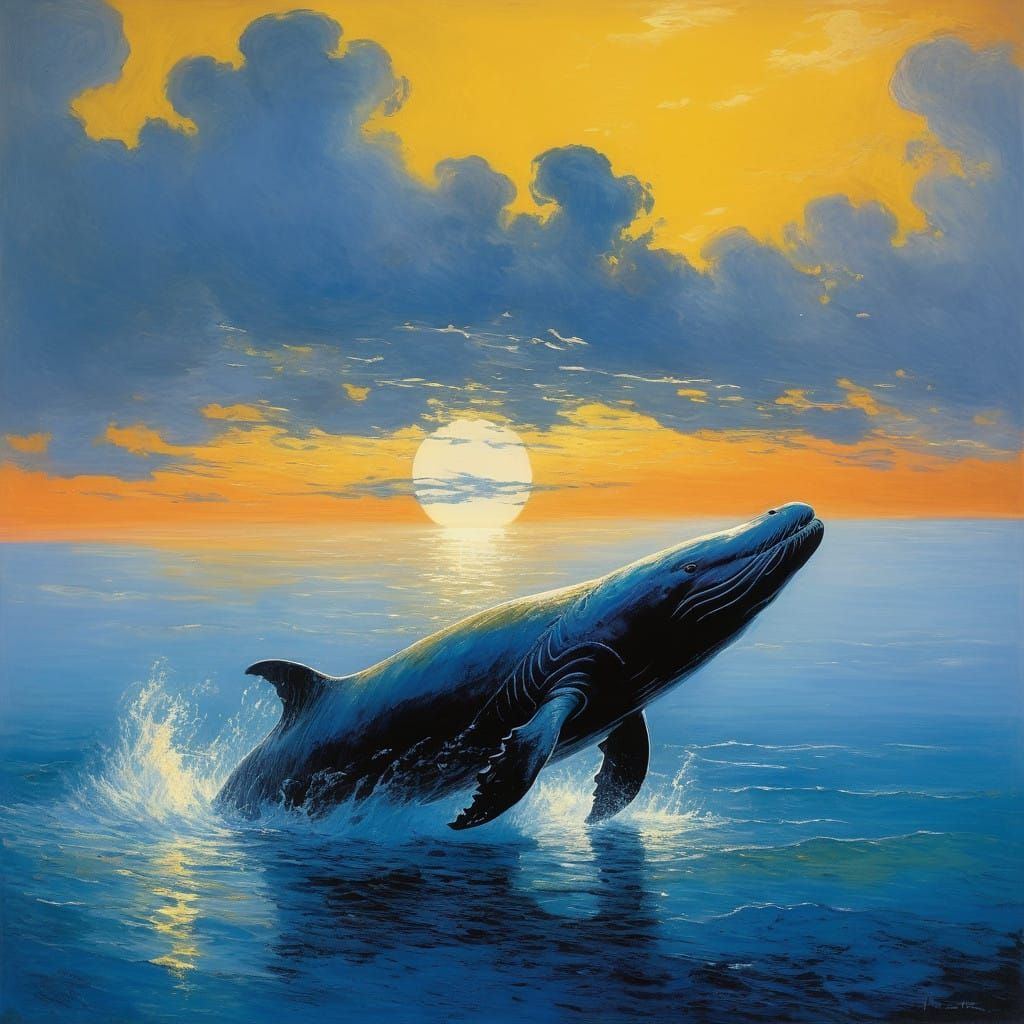 Gigantic Blue Whale Glides Under Sailing Ship in Cinematic O...