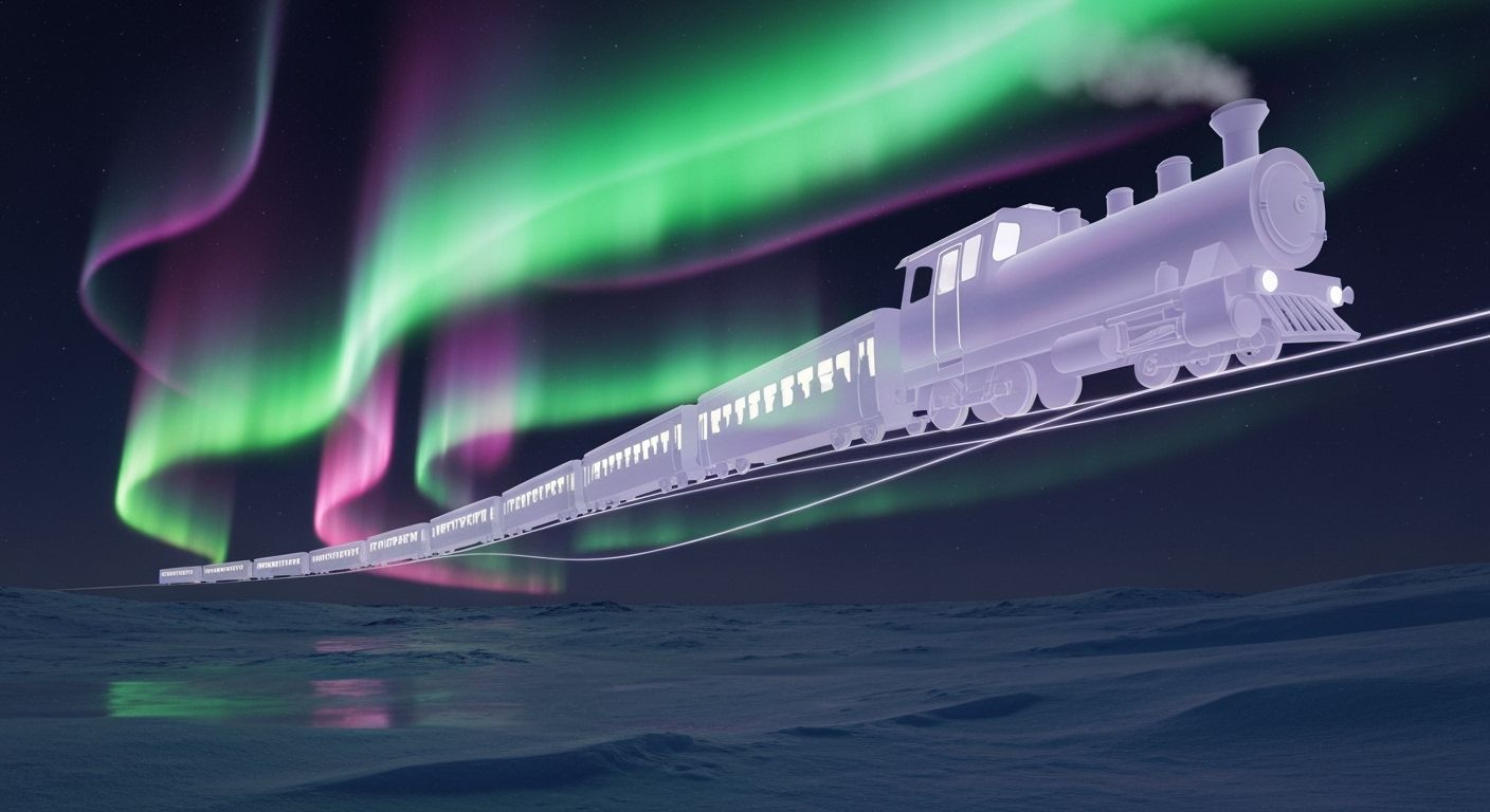 Ethereal Train Drifting Under Vivid Aurora Borealis